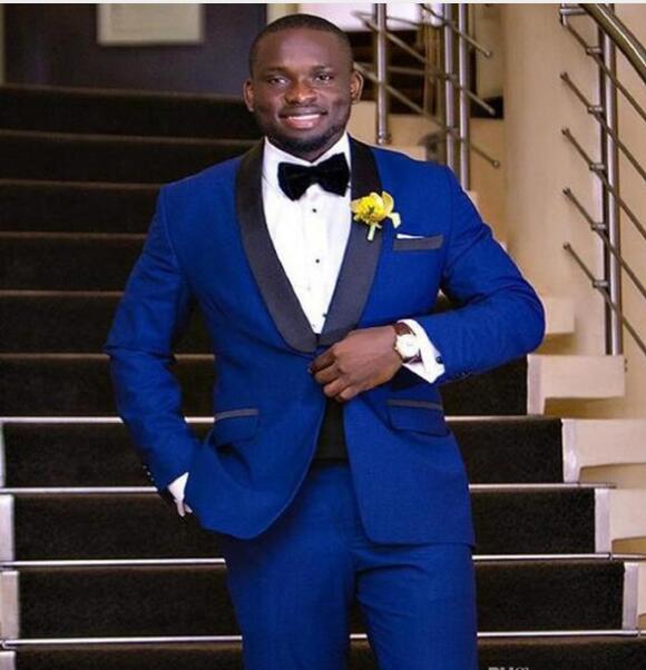 Royal BLue Men Slim Fit Suits dress Gentleman wedding Blazer Showal collar wedding suits for men classic groom tuxedos