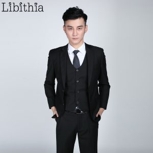 (Jacket+pant+tie) Men's Slim Fit Suits Men Costume Homme Male Clothes Blazer For Wedding Dresses Jaqueta Masculino Black S321