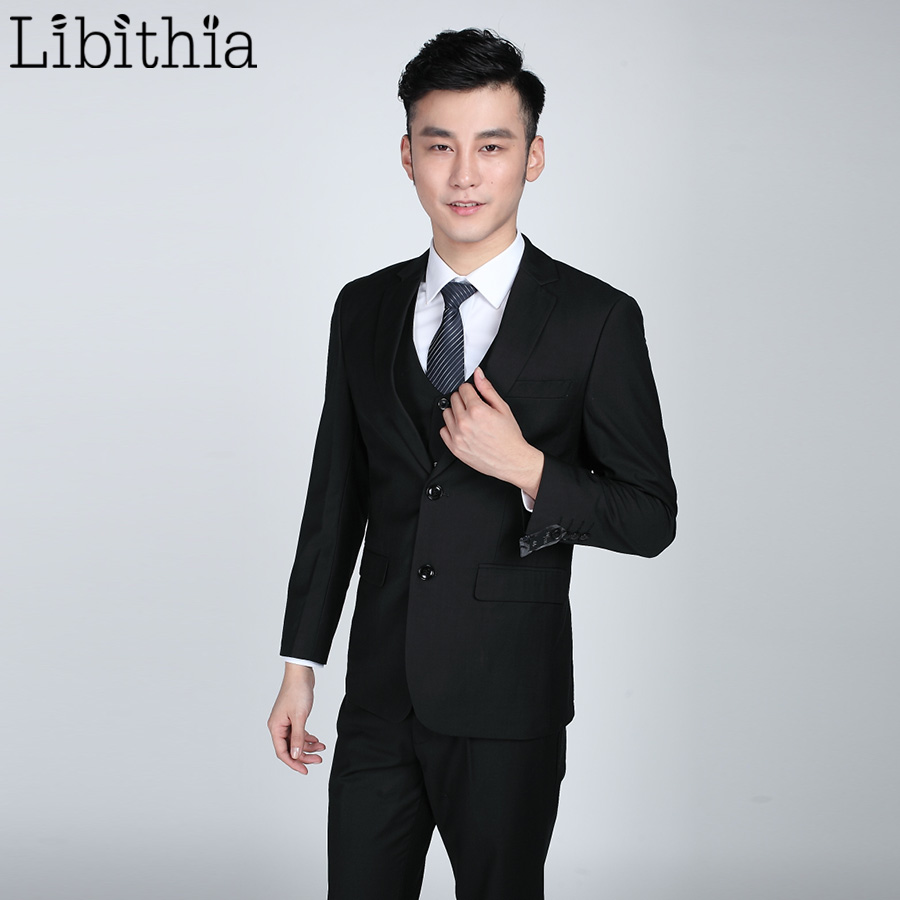(Jacket+pant+tie) Men's Slim Fit Suits Men Costume Homme Male Clothes Blazer For Wedding Dresses Jaqueta Masculino Black S321