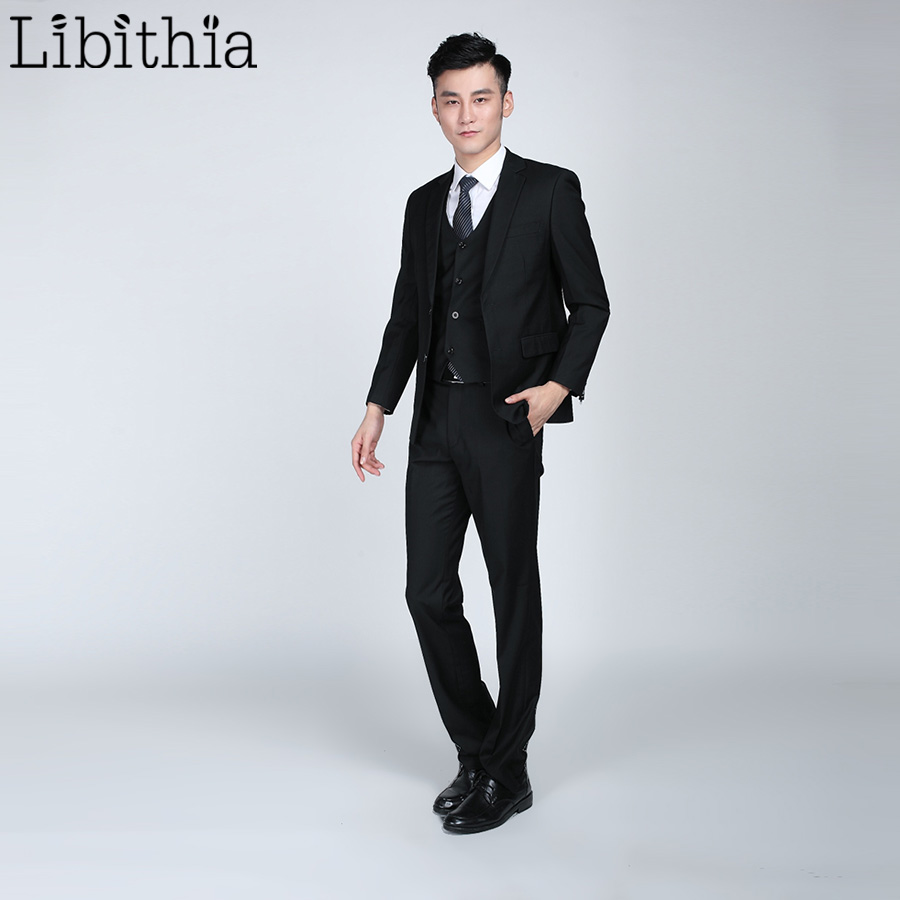 (Jacket+pant+tie) Men's Slim Fit Suits Men Costume Homme Male Clothes Blazer For Wedding Dresses Jaqueta Masculino Black S321