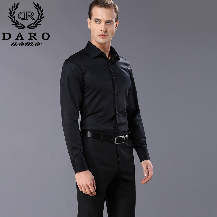 Custom designer men's dress shirts 2017 fashion men's long sleeve black and white business shirt DR855