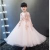 Girls Pageant Long Formal Dresses 2020 Long Sleeve Gauze Ball Gowns Flowers Girls Princess Tutu Dress Kids Party Wedding Dress 5
