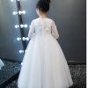 Girls Pageant Long Formal Dresses 2020 Long Sleeve Gauze Ball Gowns Flowers Girls Princess Tutu Dress Kids Party Wedding Dress 3