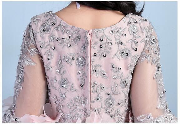Girls Pageant Long Formal Dresses 2017 Long Sleeve Gauze Ball Gowns Flowers Girls Princess Tutu Dress Kids Party Wedding Dresses