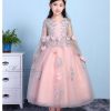 Girls Pageant Long Formal Dresses 2017 Long Sleeve Gauze Ball Gowns Flowers Girls Princess Tutu Dress Kids Party Wedding Dresses