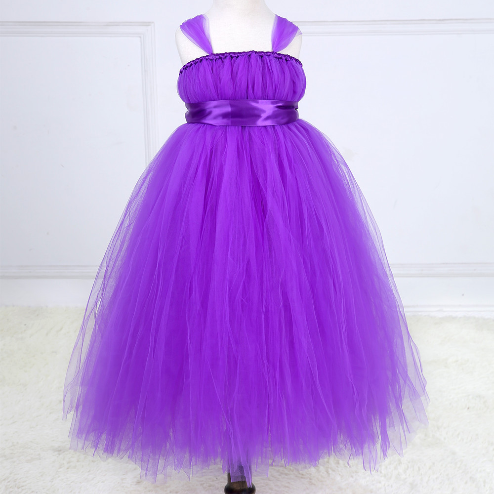 Purple,Gray Flower Girl Dresses Cute Kids Party Pageant Wedding Bridesmaid Bridal Tulle Tutu Dresses Princess Ball Gown 2-14 Y