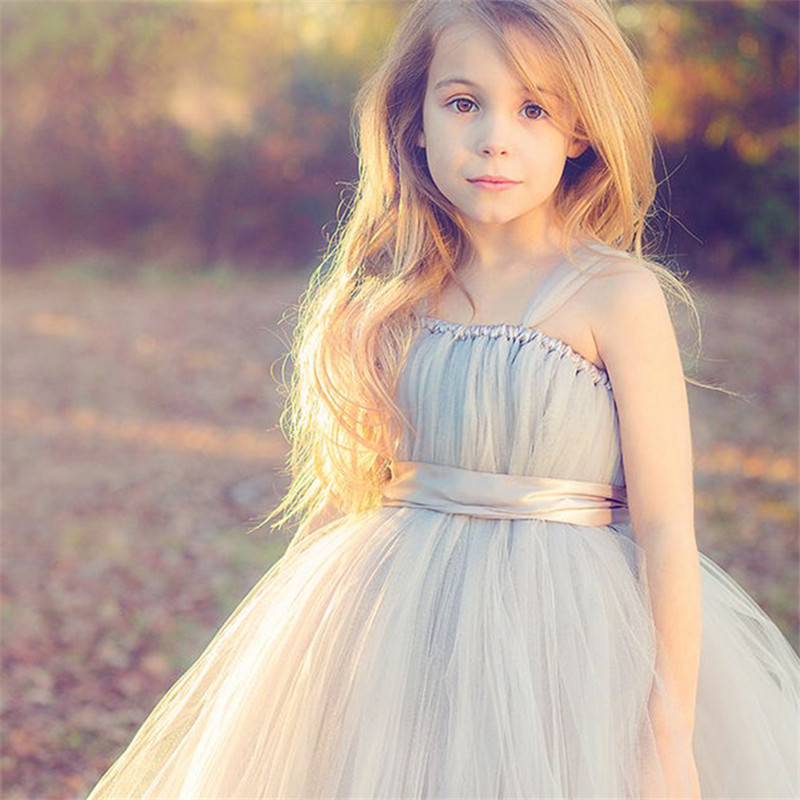 Purple,Gray Flower Girl Dresses Cute Kids Party Pageant Wedding Bridesmaid Bridal Tulle Tutu Dresses Princess Ball Gown 2-14 Y